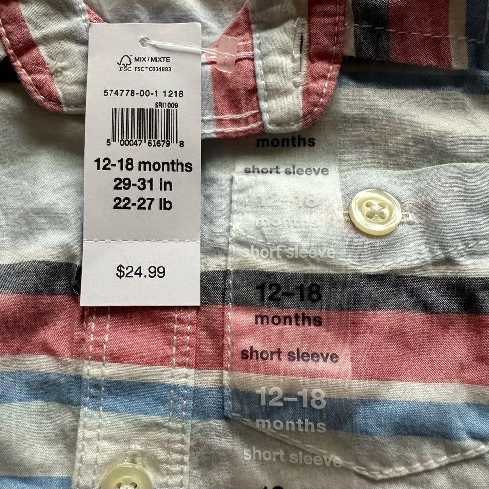 Baby GAP Baby Boy Striped Preppy Bodysuit Collar 4th July Dress Top Sz 12-18m